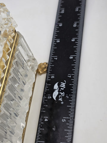 French Baccarat Style Jewelry Casket Footed Box Heavy Crystal Glass Hinged Lid