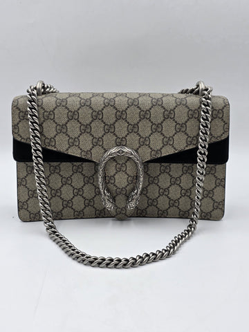 New W Tag Gucci GG Supreme Dionysus Medium Shoulder Bag with Chain Strap.