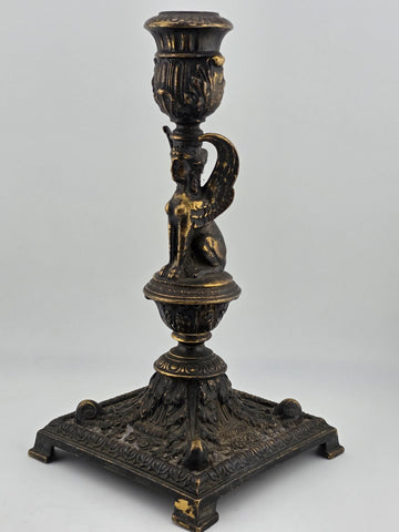 Ultra Rare 19th Century Egyptian Revival Gilt Bronze Sphinx Candlestick Holders