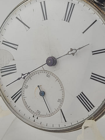 Antique C1890's Swiss Key Wind Pocket Watch Roman Dial Silver Case. Works. Read.