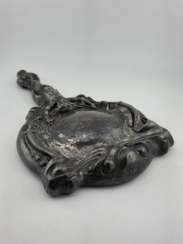 Antique Art Nouveau Silver Cupid Cherub Angel Figural Hand-Held Vanity Mirror