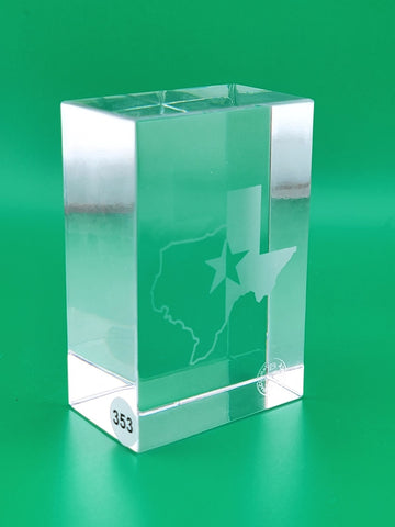 Rare Baccarat Glass Rectangle THE STATE OF TEXAS Crystal Paperweight. Signed.