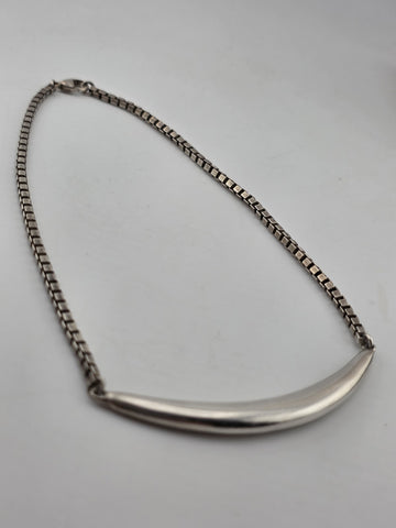 RLM STUDIO 925 Silver  Vintage Curve Pendant Box Link Chain Necklace  NE3355