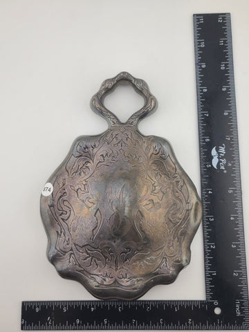 Rare Antique 1904 Art Nouveau Sterling Silver Heavy Hand Mirror German Repousse.