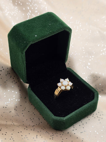 Private: Antique 10K Solid Gold Natural Opal Cluster Ring Floral Estate Size.