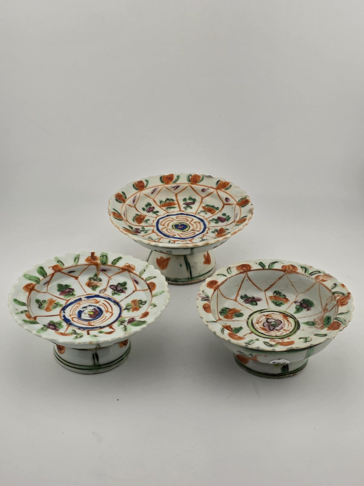 Set Of 3 Chinese 1800's Qing Dynasty Hand Painted Mandarin Rose Porcelain Dishes