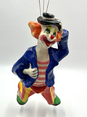 Vintage Unbranded Paper Mache Hanging Circus Clown w/ 3 Balloons