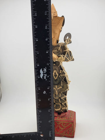 Antique Asian Chinese Coins 12" Figurine Wood Hands  & Head Made in Indonesia