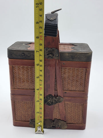 Antique Japanese Meiji Bamboo Picnic Basket Bento Box Woven Basket Complete Case