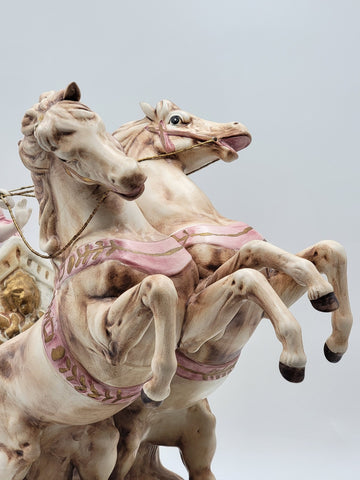 Rare HUGE Antique Ben Hur Porcelain Statue Italy Roman Chariot Racing Horses