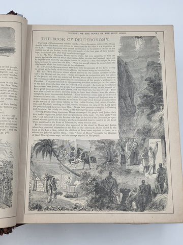 Antique 19th C Victorian Holy Bible 2000 Illustrations Embossed Leather Bible