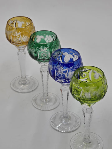 4 NACHTMANN TRAUBE 4 1/2" CORDIALS CRYSTAL WINE GLASSES MULTI COLOR CUT TO CLEAR