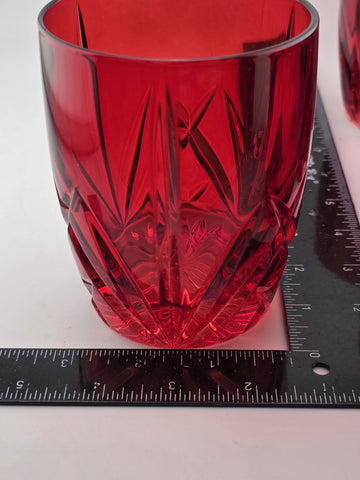 Set of 4 Waterford Crystal Marquis Brookside Red Double Old-Fashioned Glasses