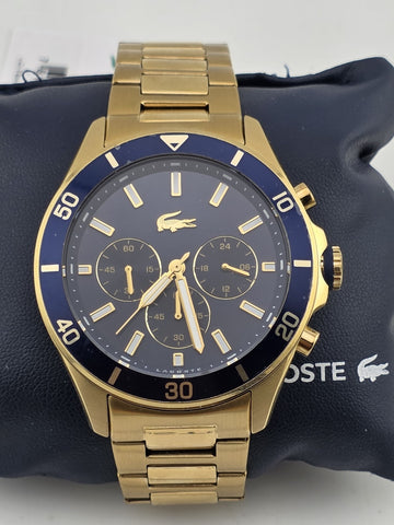 New Lacoste Men's Tiebreaker Chrono Watch - Blue With Gold Plated Bracelet Works