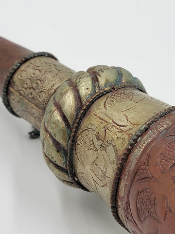 Rare 19th C Antique OOK Tibetan Buddhist Monastery Copper DungChen Instrument.