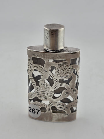 Antique Mexican Sterling Silver 925 Overlay Perfume Bottle Floral Cutwork Flask