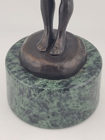 Vintage Bronze Sculpture by Suzanne Crizaro “Girl Blowing Bubbles” Marble Stand