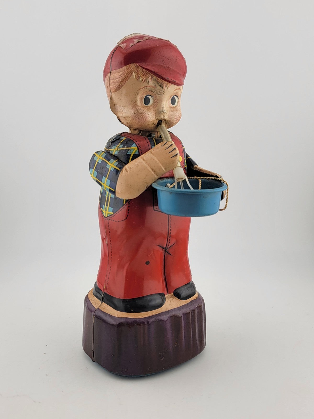 1960'S MICHANICAL WIND-UP BUBBLE BLOWER BOY TIN LITHO MARUSAN JAPAN TOY Untested