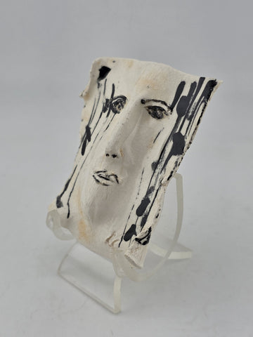 Rare OOAK Abstract Modernist Ceramic Face Brooch Signed Studio Pottery Art