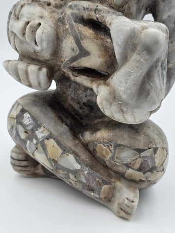 Antique Large Mayan Aztec Style Stone Sculpture Tribal Figure Inlay 15” Statue