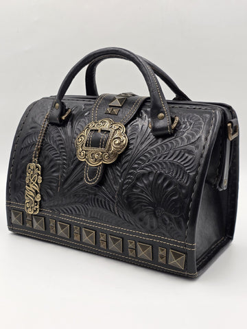 American West Brown Tooled Structured Leather Doctor Style Satchel Shoulder Bag