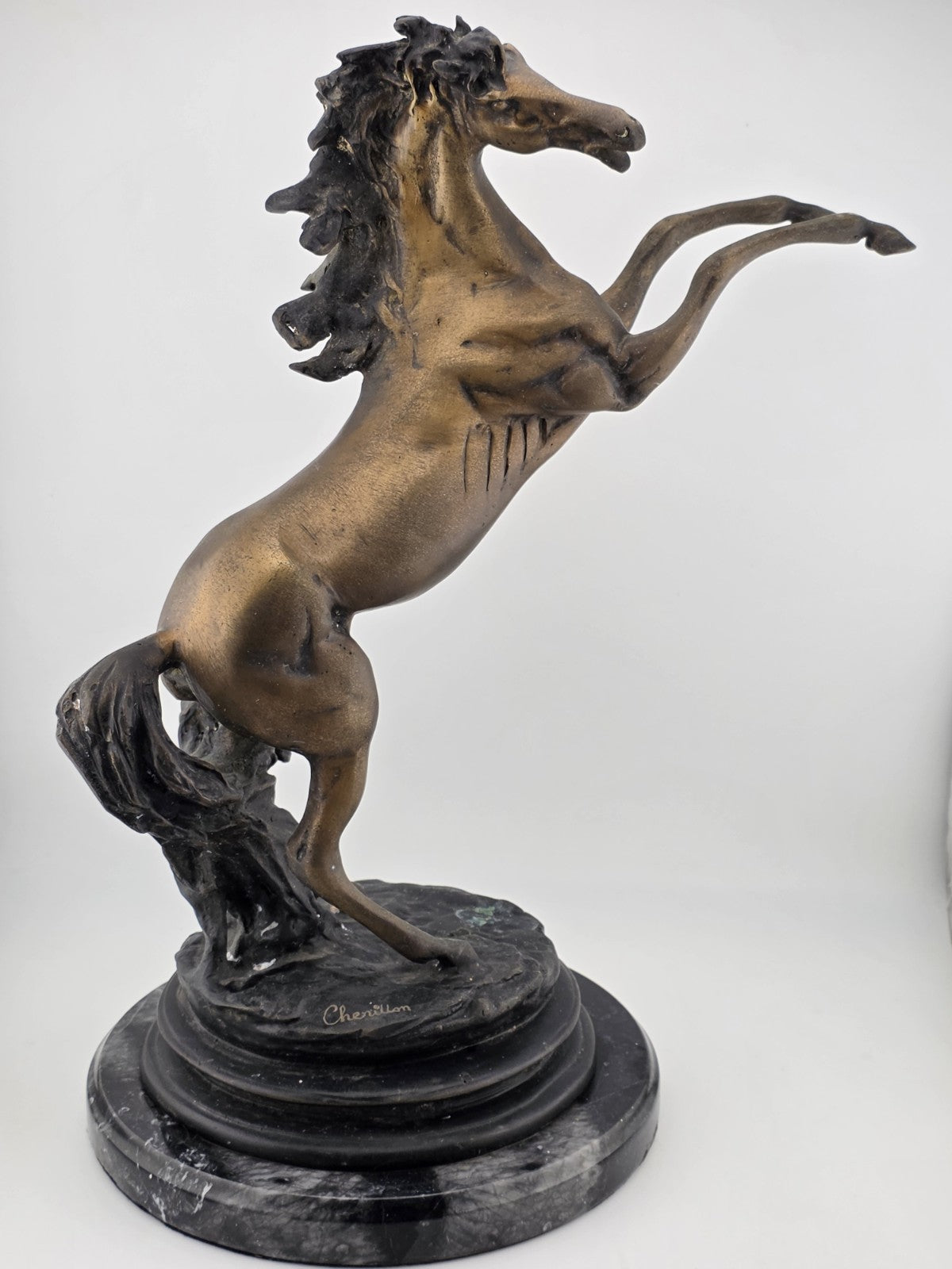 Rare Antique JEAN LOUIS CHENILLON 19th Century Bronze Horse On Marble Base