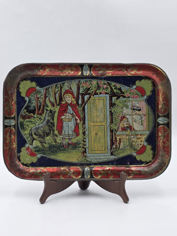 Rare Antique 1900's Collectible Tin German Red Riding Hood Serving Tray. 13 In