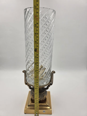 Antique 17" Crystal Hurricane Vase Lamp Base Brass Urn Hollywood Regency Decor