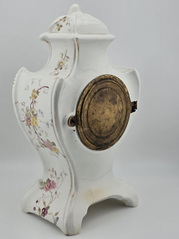Antique 19th C Ansonia Royal Bonn China Porcelain Floral Shelf Clock Great Cond.