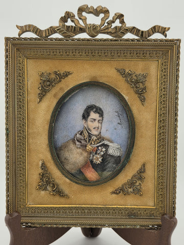 Rare Antique 19th C Miniature Portrait Prince Jozef Poniatowski Ormolu Frame