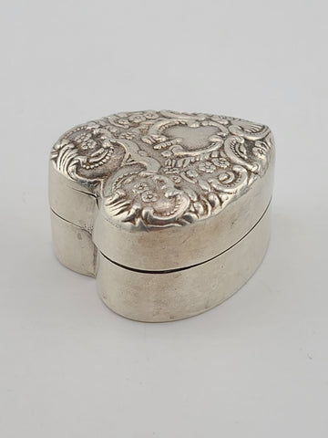 Antique 19thC Victorian Sterling Silver Heart Box Jewelry Dresser Pill Patch Box