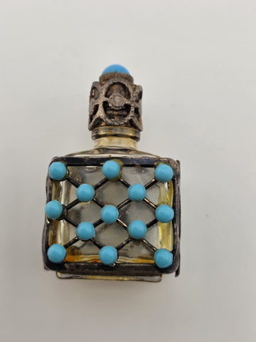Pair Of Vintage Jeweled Miniature Perfume Bottles Filigree Glass Scent Bottles