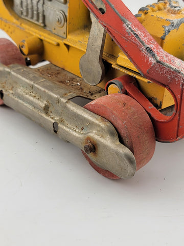 VINTAGE HUBLEY DIESEL VINT DIECAST RED/ORANGE ENML OVERHEAD TOY BULLDOZER