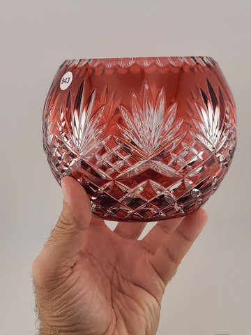 Rare AJKA ODESSA CAROLINE Red cased cut to clear Hungarian crystal rose bowl