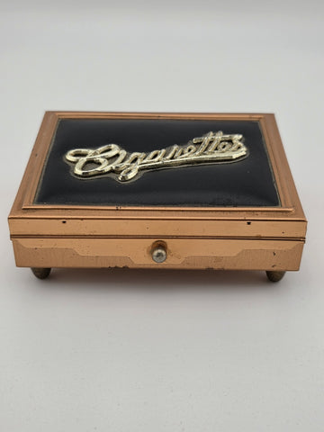 Antique Copper & Leather Cigarette Box Art Deco Style Tabletop Cigarette Case