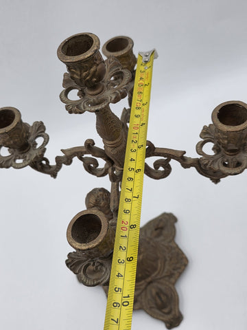 Rare Antique Rococo Cherub Putto 5 Light Candelabra Figural Ornate Candle Holder