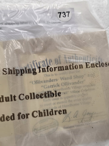 Harry Potter Hawthorne Village Ollivanders Wand Shop Garrick Ollivander COA