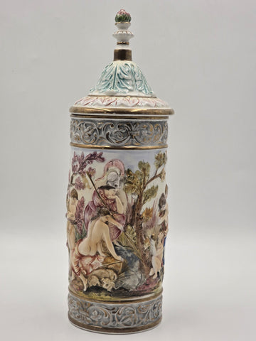 Vintage Capodimonte Cherub Angels Porcelain Hand Painted Pitcher Vase with Lid