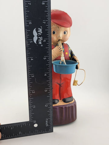 1960'S MICHANICAL WIND-UP BUBBLE BLOWER BOY TIN LITHO MARUSAN JAPAN TOY Untested