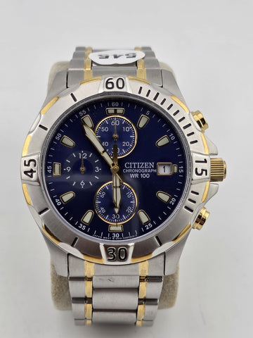 Citizen GN-4-S Chronograph 100M Two-Tone Blue Dial Quartz Men’s Watch. Working