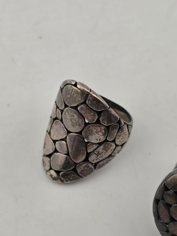 Pair Of Chunky 925 Artisian Sterling Silver, handmade Pebble Style Rings.