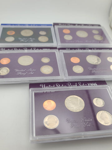 1984, 85, 86 & 89 U.S. Mint Proof Set Lot (5 Sets) Complete Original Packaging