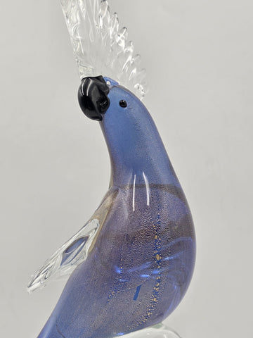 Vintage Murano Art Glass Cockatoo Parrot 18" Blue Gold Aventurine Formia Italy