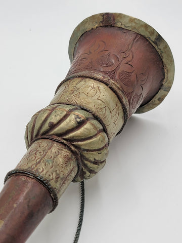 Rare 19th C Antique OOK Tibetan Buddhist Monastery Copper DungChen Instrument.