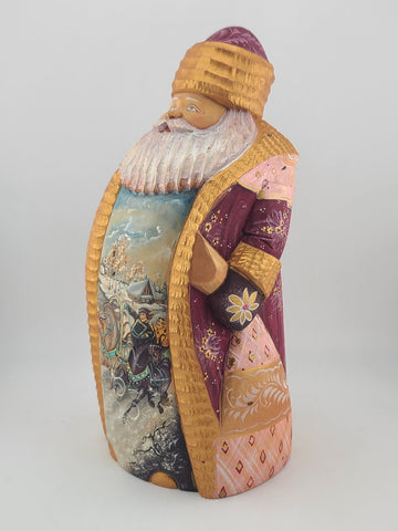 Ded Moroz Russian Hand Carved Wooden Santa Figurine Sergiyev Posad. Fluorescent.