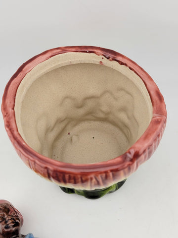 Rare African Boy Horn Blower Vintage Majolica Pottery Candy Dish/ Cookie Jar