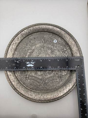 Antique 19C Silver Plate Derby Silver Repousse Plate Dutch Scenes W Engraved Cup