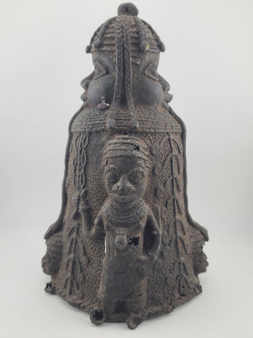 Vtg 1930's West African Bronze Ceremonial Bell Benin Yoruba Style Hand Cast 9in