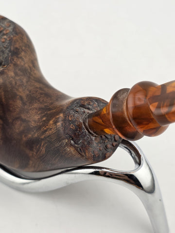 Rare Antique Freehand Acorn Big Block Briar Pipe Plateau Rim Bent Acrylic Stem