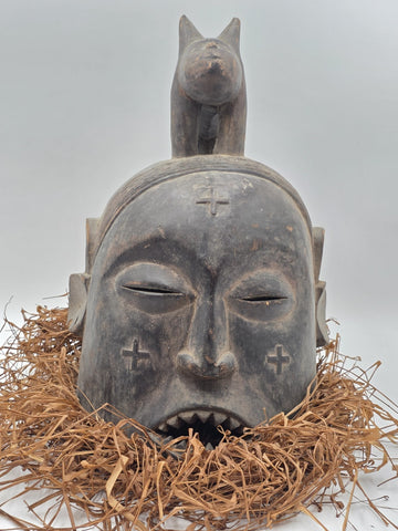 Authentic African Suku Tribal Helmet Mask Animal Totem – Congo Handcarved Wood